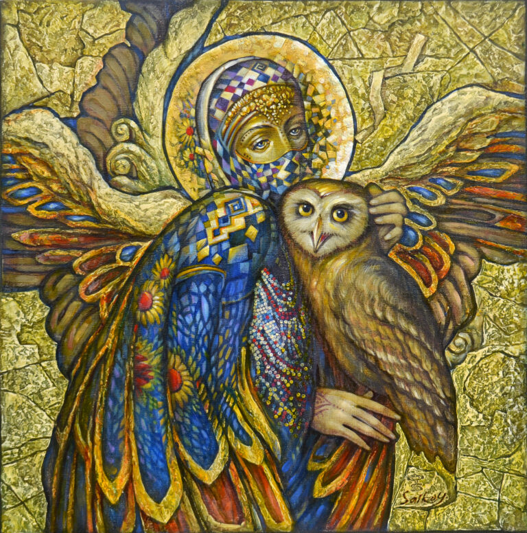 Yury Salko. Wings of night prayers. 70×70. acrylic on canvas, mixed media
